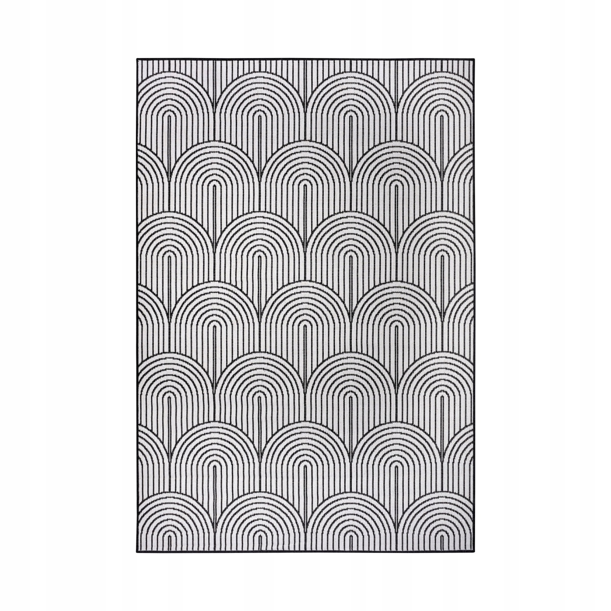 Koberec na terasu 240x340, čierno-krémový obojstranný, plocho tkaný šnúrkový