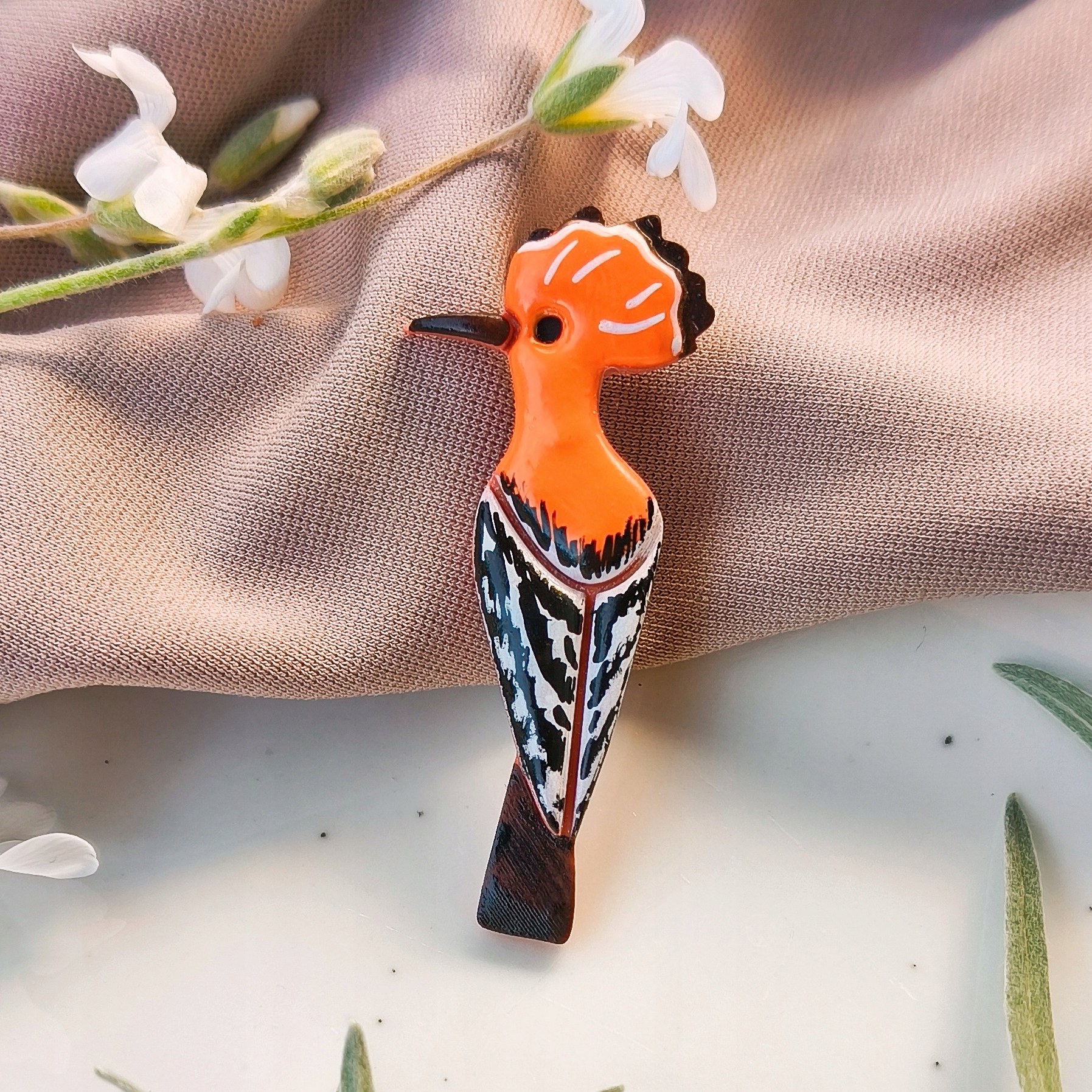 Pin dudek s obrázkem dudka, dárek k narozeninám, akcesoria k boho oblečení
