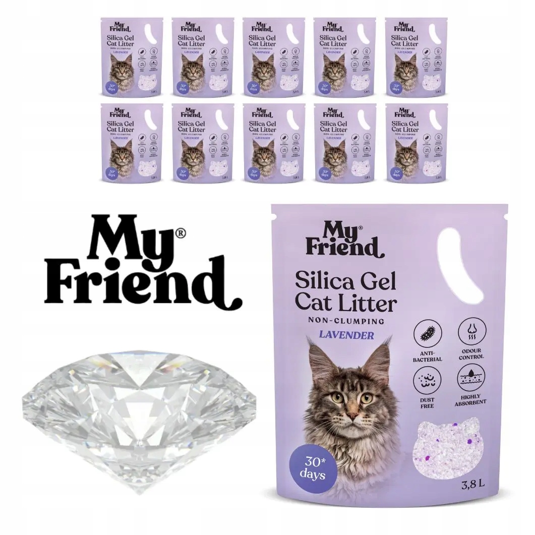 silikonové stelivo stelivo pro kočky My Friend Silica Lavender 3,8 l x 11 ks