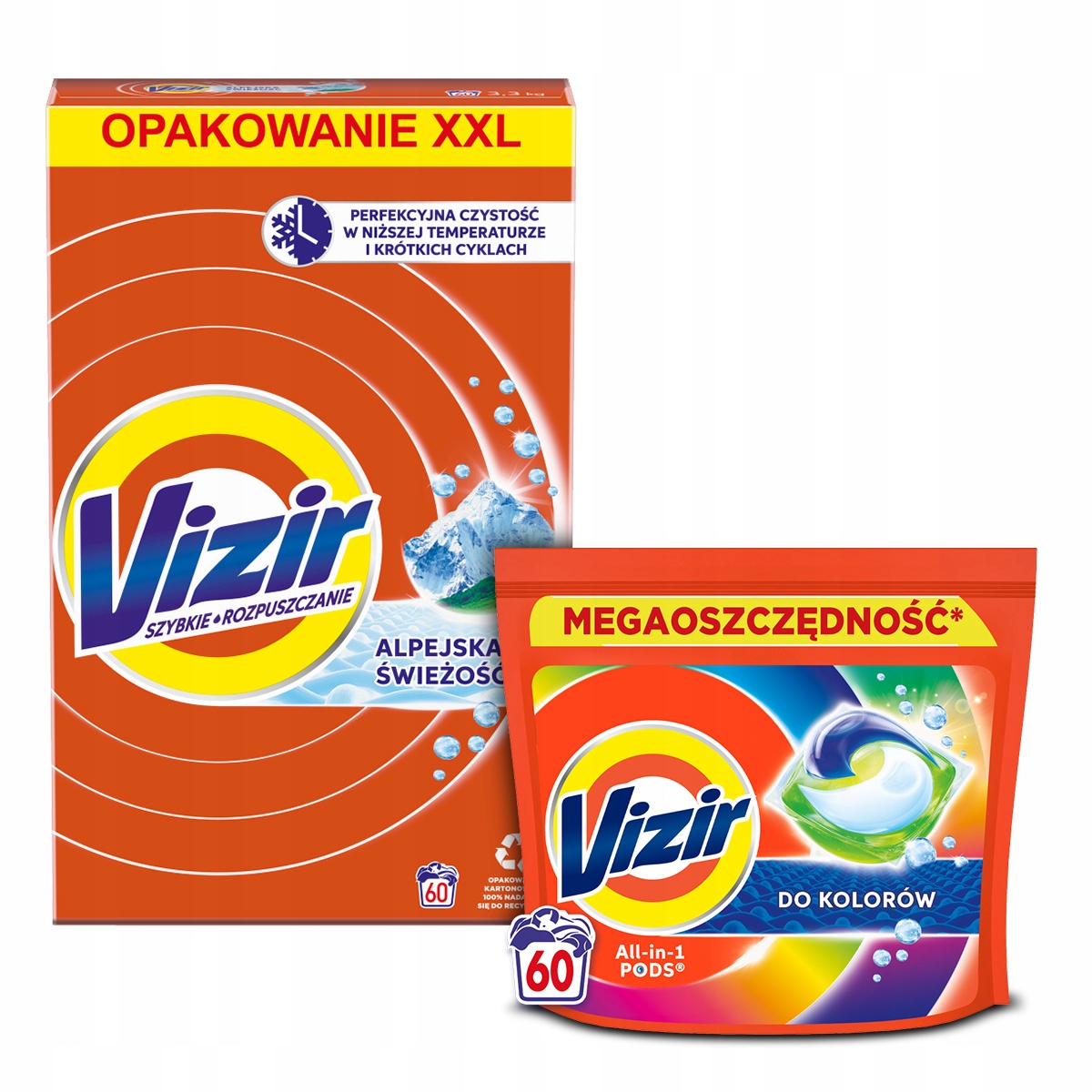 Zestaw do prania Vizir Proszek Alpine Fresh 60 prań Kapsułki 60 prań