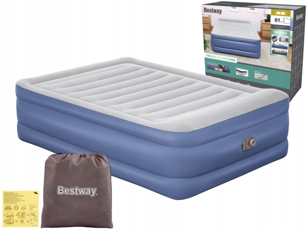Duży Materac Dmuchany Welurowy Łóżko do Spania z Pompką Bestway Model 2025