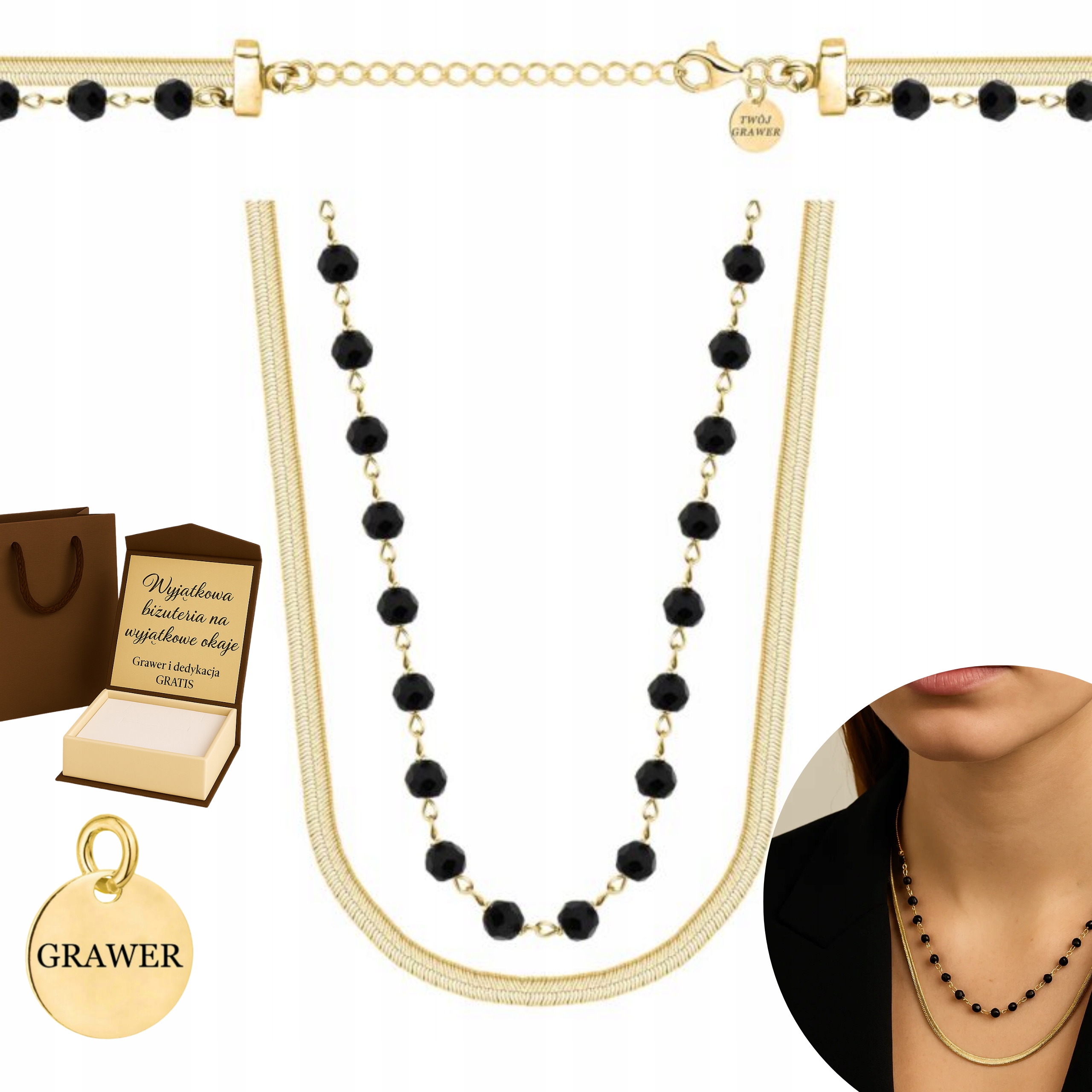 Zlatý Řetízek Dámský Dvojitý Náhrdelník 925/585 S Páskou Přírodní Kameny