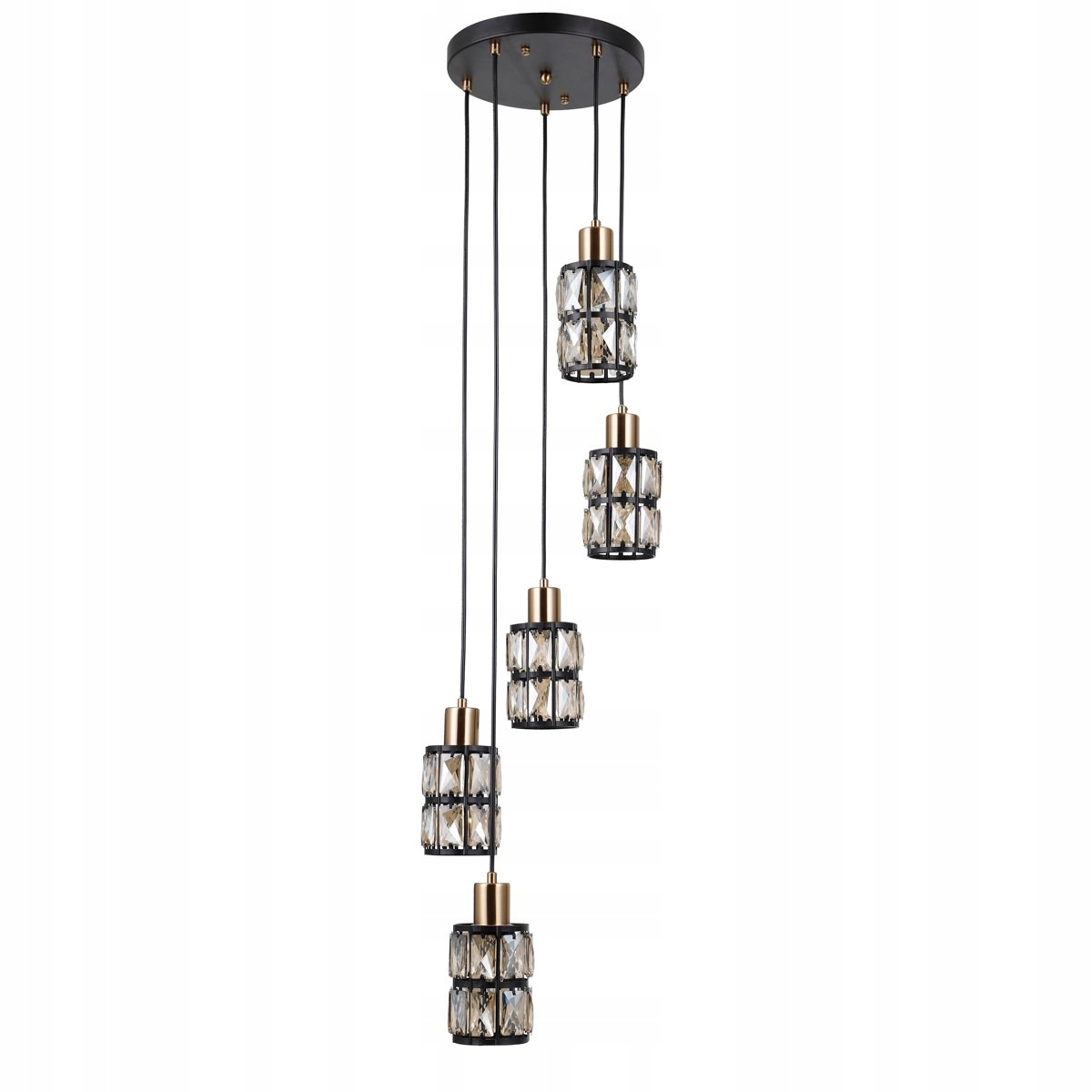 Menfi, Moderná, čierno-mosadzná závesná lampa s kryštálikmi, 3XE27