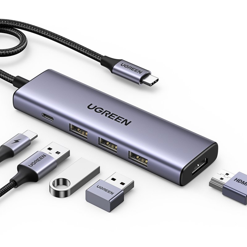 5v1 Hub adaptér Usb-c Usb-c Pd Hdmi 3x Usb-a 3.0 šedý