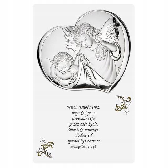 OBRAZEK srebrny panel Anioł Stróż Chrzest, Komunia