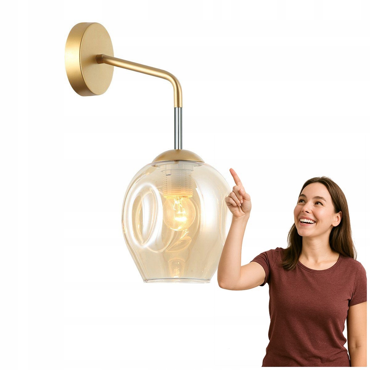 Zlatá nástěnná lampa Borgo WL-30843-1 Gd+amb Italux