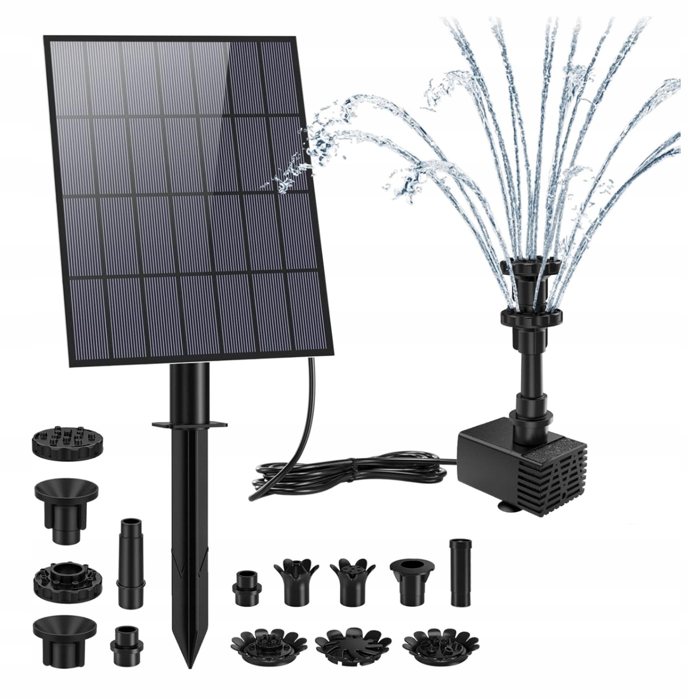 Fontanna Solarna 3.5W Pompa Do Oczka Ogrodu Staw 9 Dysz 1.5m DIY AISITIN — miniatura 8