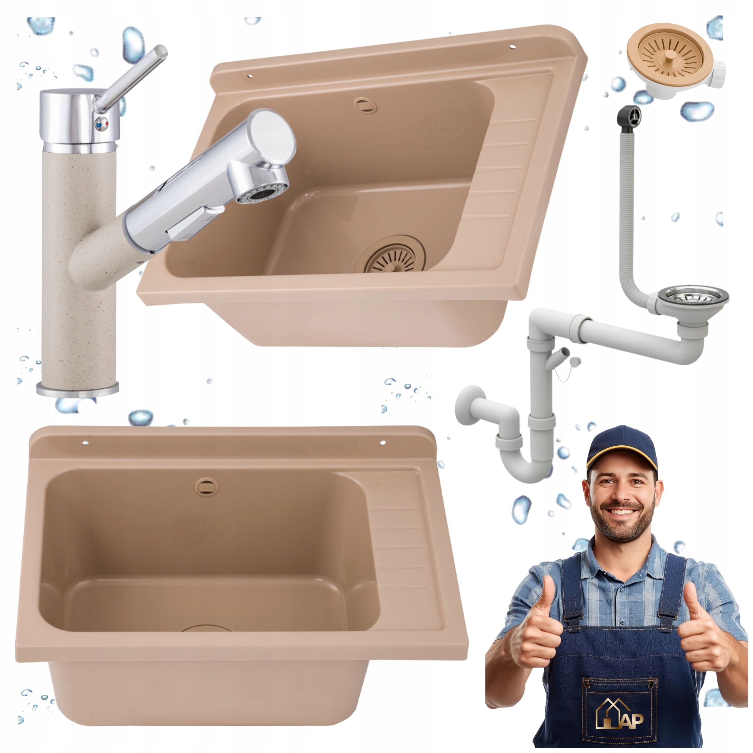 Ekonomický dřez Technická komora Výsuvná baterie Béžová Sada