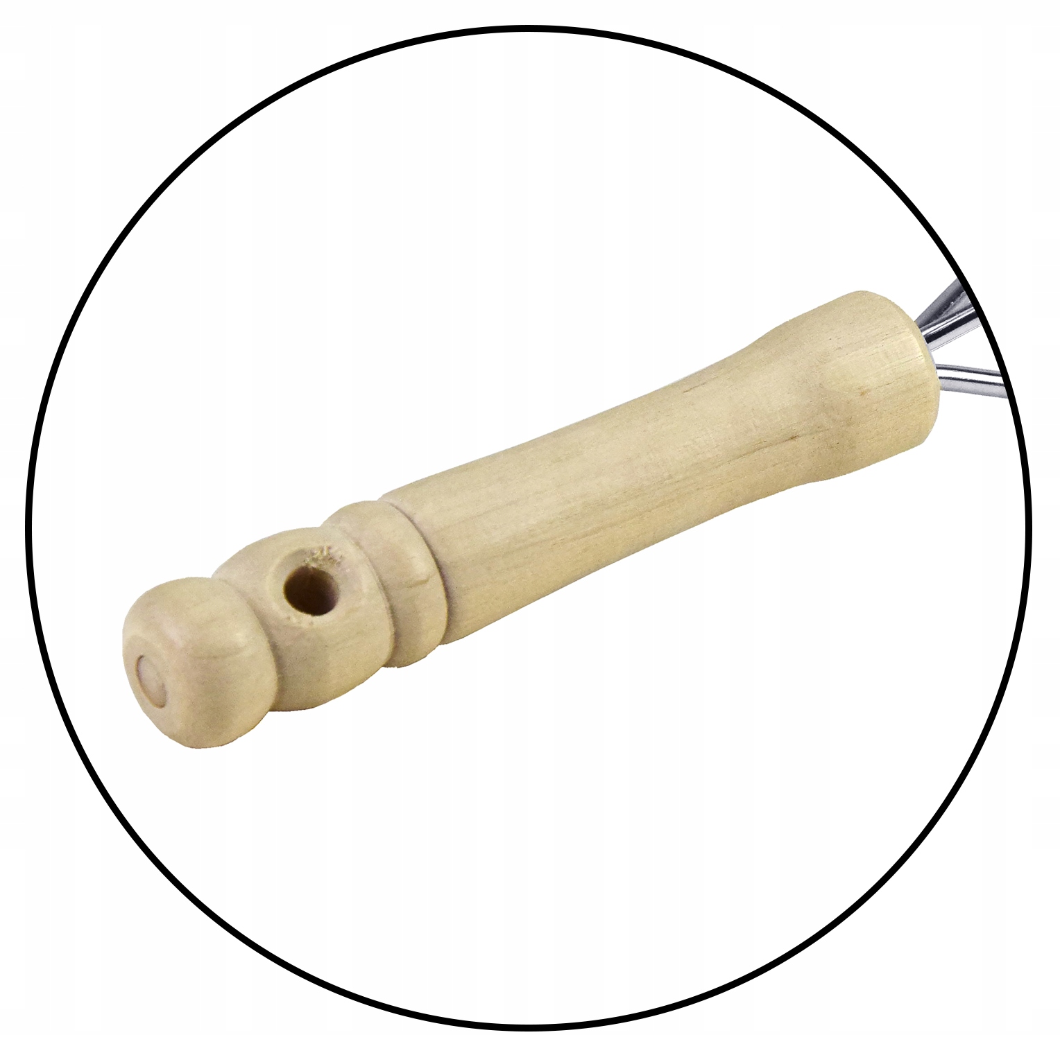 TRADYCYJNY TŁUCZEK DO ZIEMNIAKÓW OKRĄGŁY UBIJAK NATURALNY DREWNIANA RĄCZKA Kolor naturalny odcienie szarości i srebra