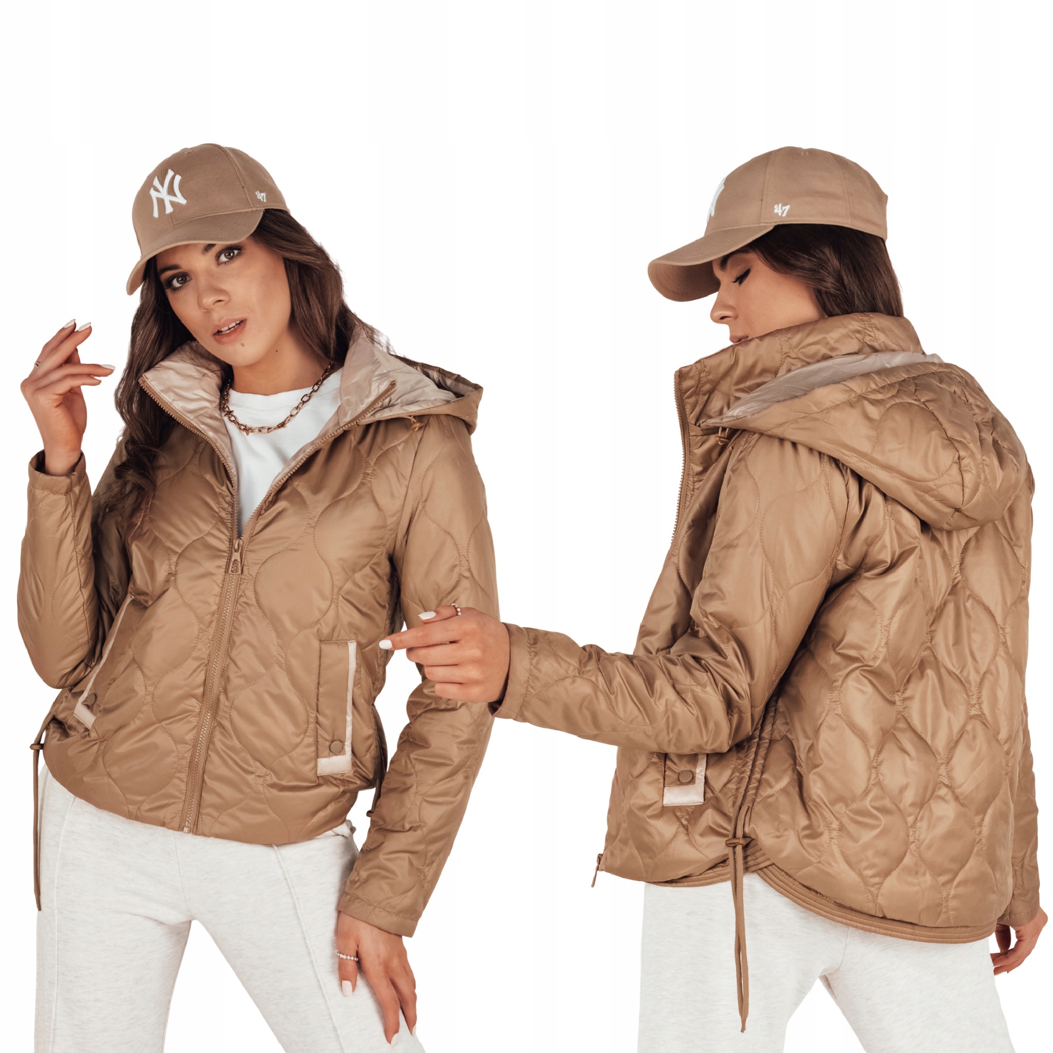 Kurtka damska pikowana z kapturem złota TY4110 S