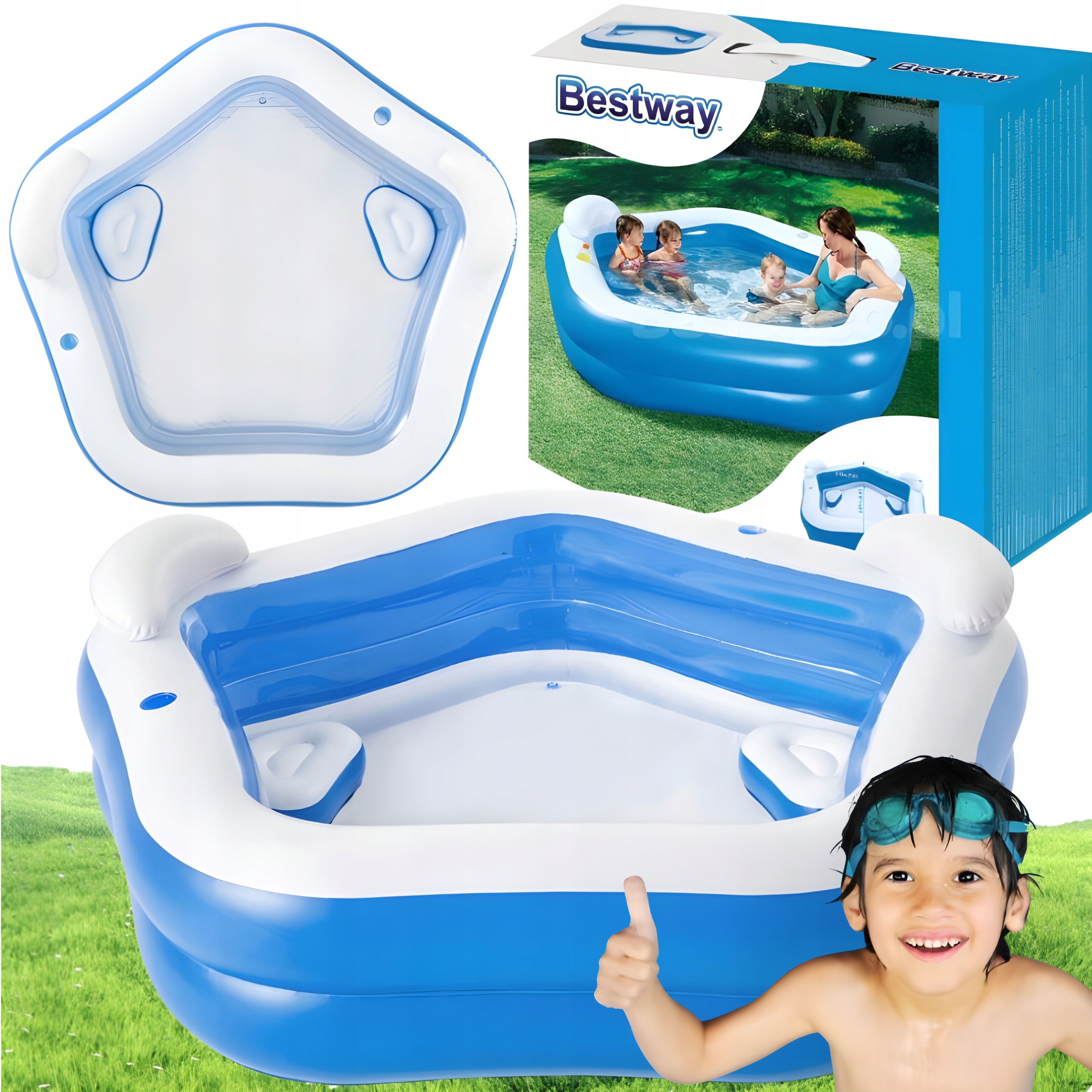 Basen Rodzinny Dla Dzieci Ogrodowy na Taras Dmuchany Bestway 213 x 206 cm