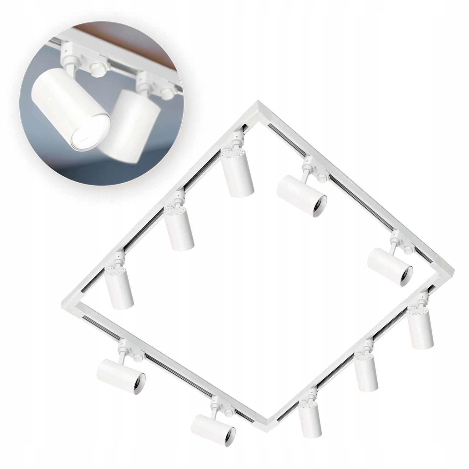 3fázové kolejnicové osvětlení 4x kolejnice 1 m, 4x spojka L 10x lampa GU10 Bílá