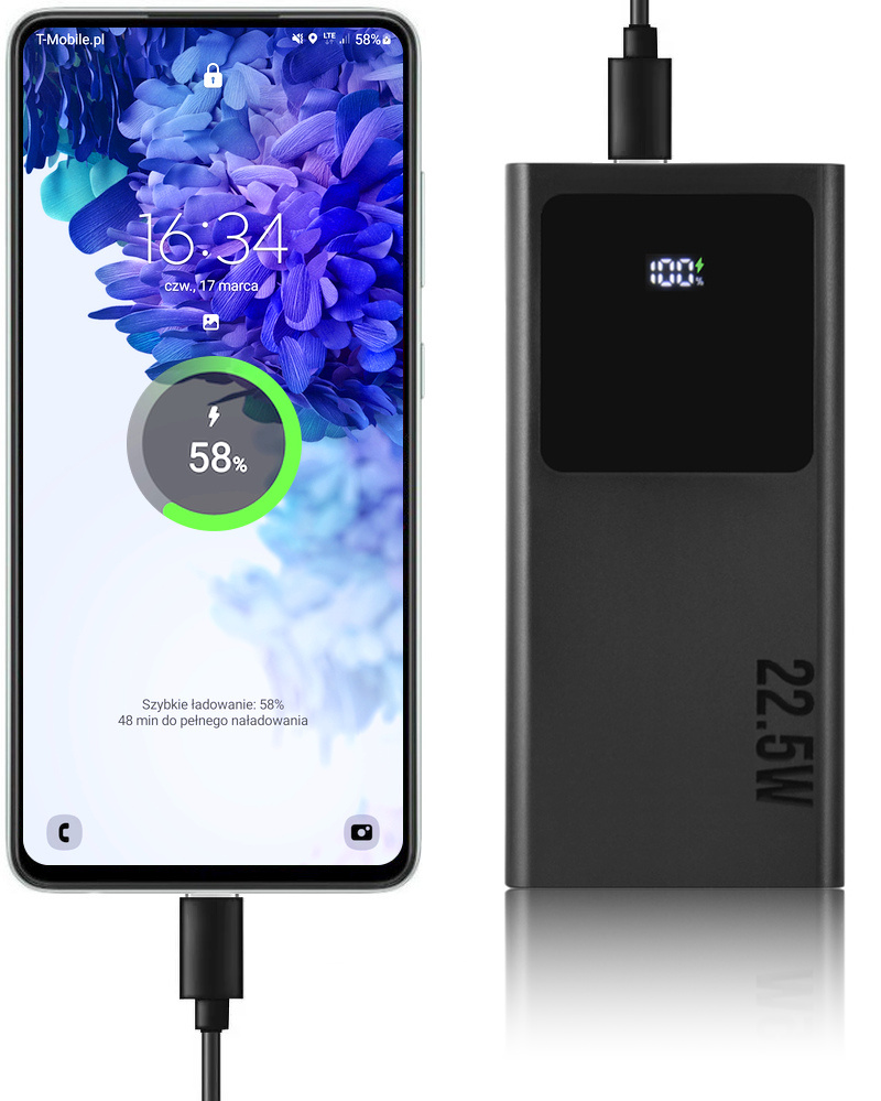 POWER BANK bateria przenośna 20000 do telefonu SAMSUNG Galaxy A51 5G Kolor czarny