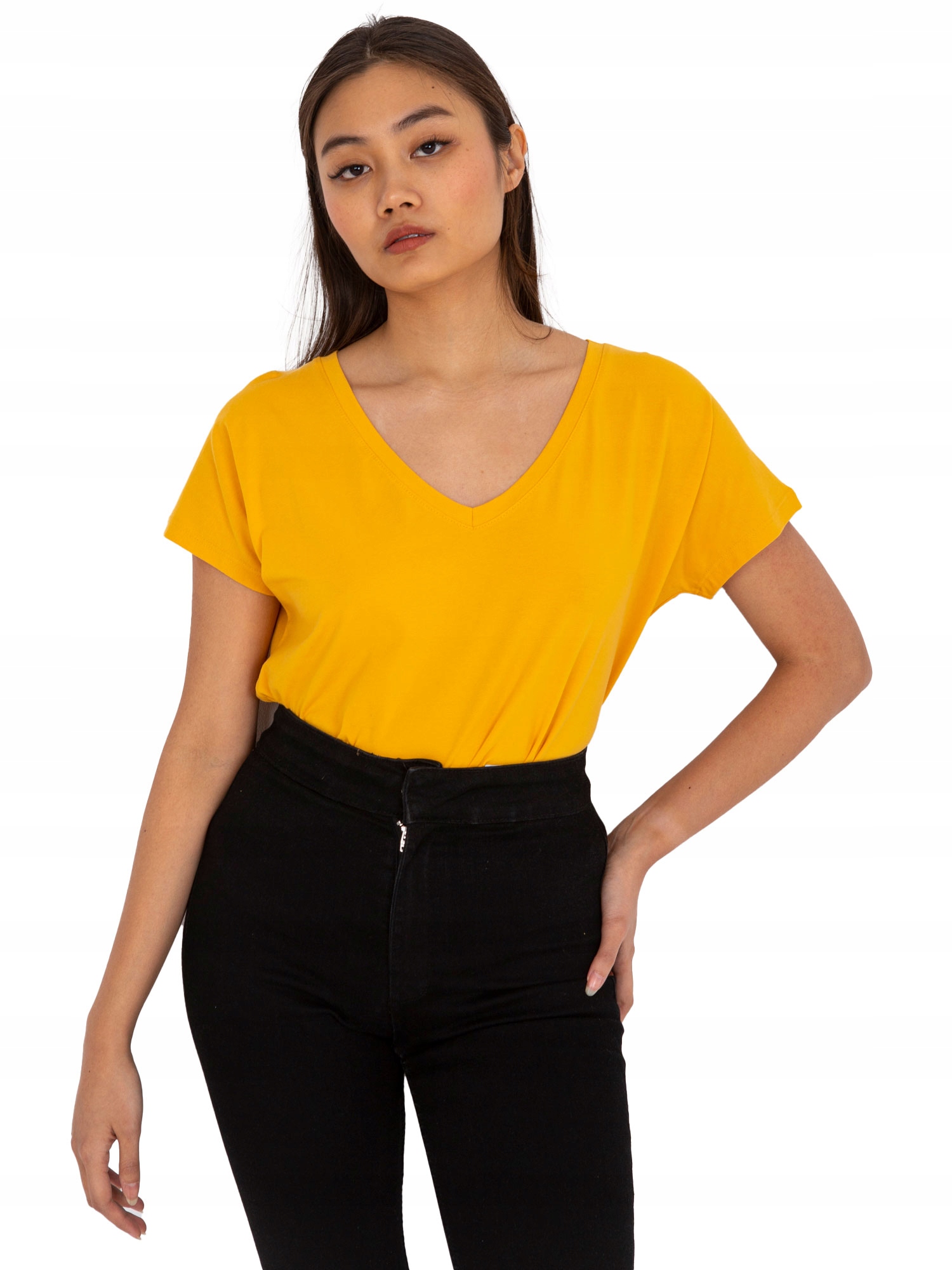 

T-shirt Damski Koszulka Bawełniana V-neck Serek