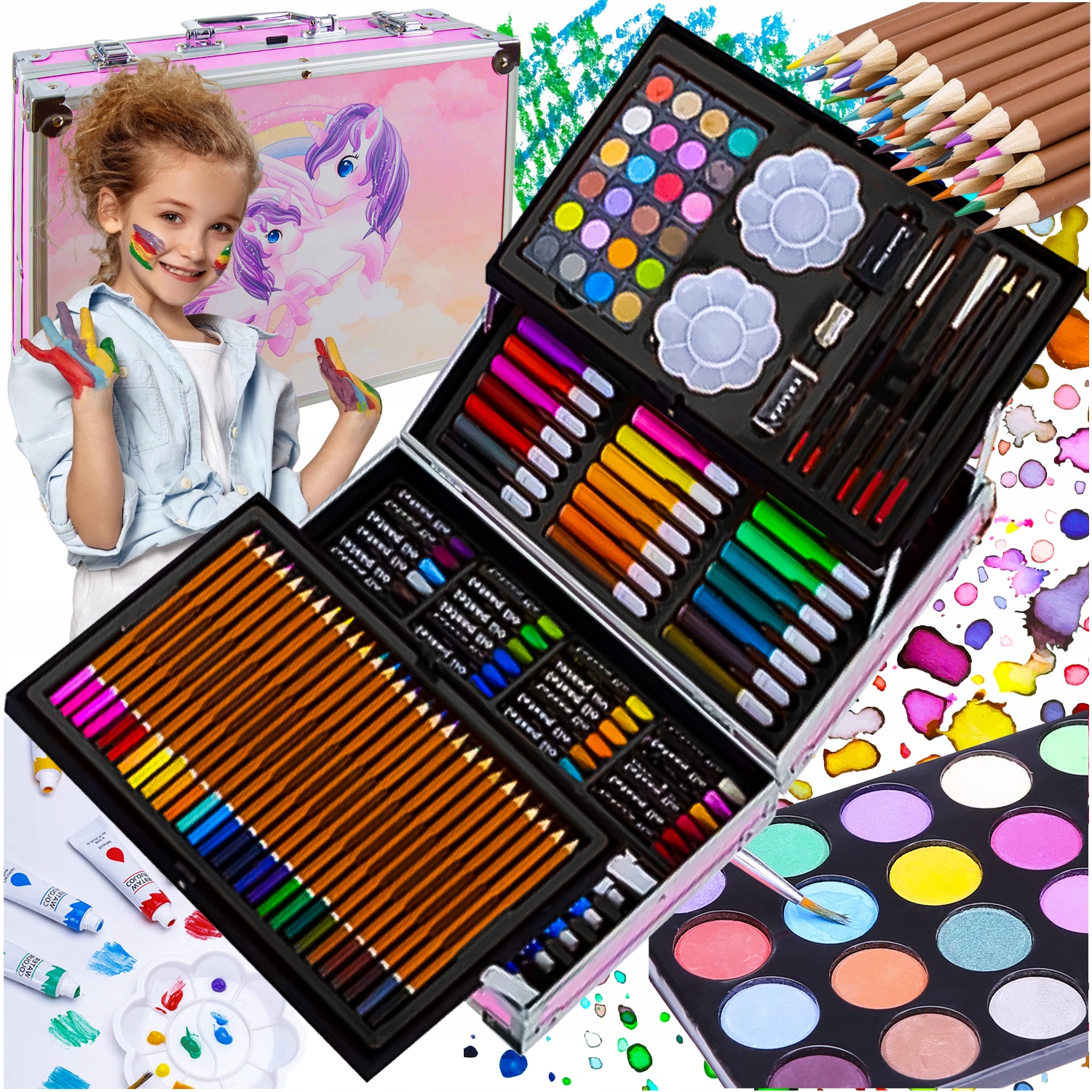 Zestaw Artystyczny do Malowania 144el + Walizka w Walizce Kredki dla Dzieci