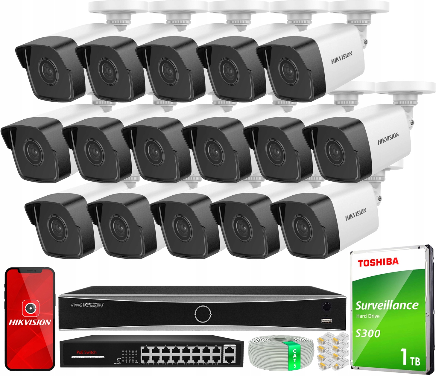 Sada pro monitorování 16 kamer 4MPx Hikvision PoE * záznamník Acusense
