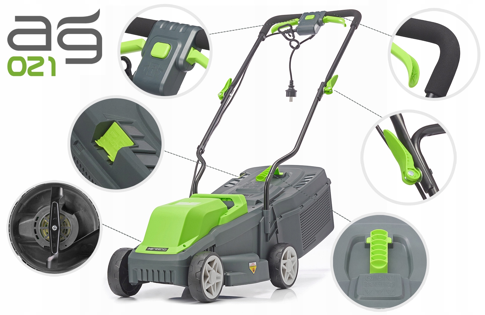 KOSIARKA elektryczna 32cm 2200W Napęd PASOWY Mega MOC 2x NOŻ agreeno AG021 Seria GARDEN