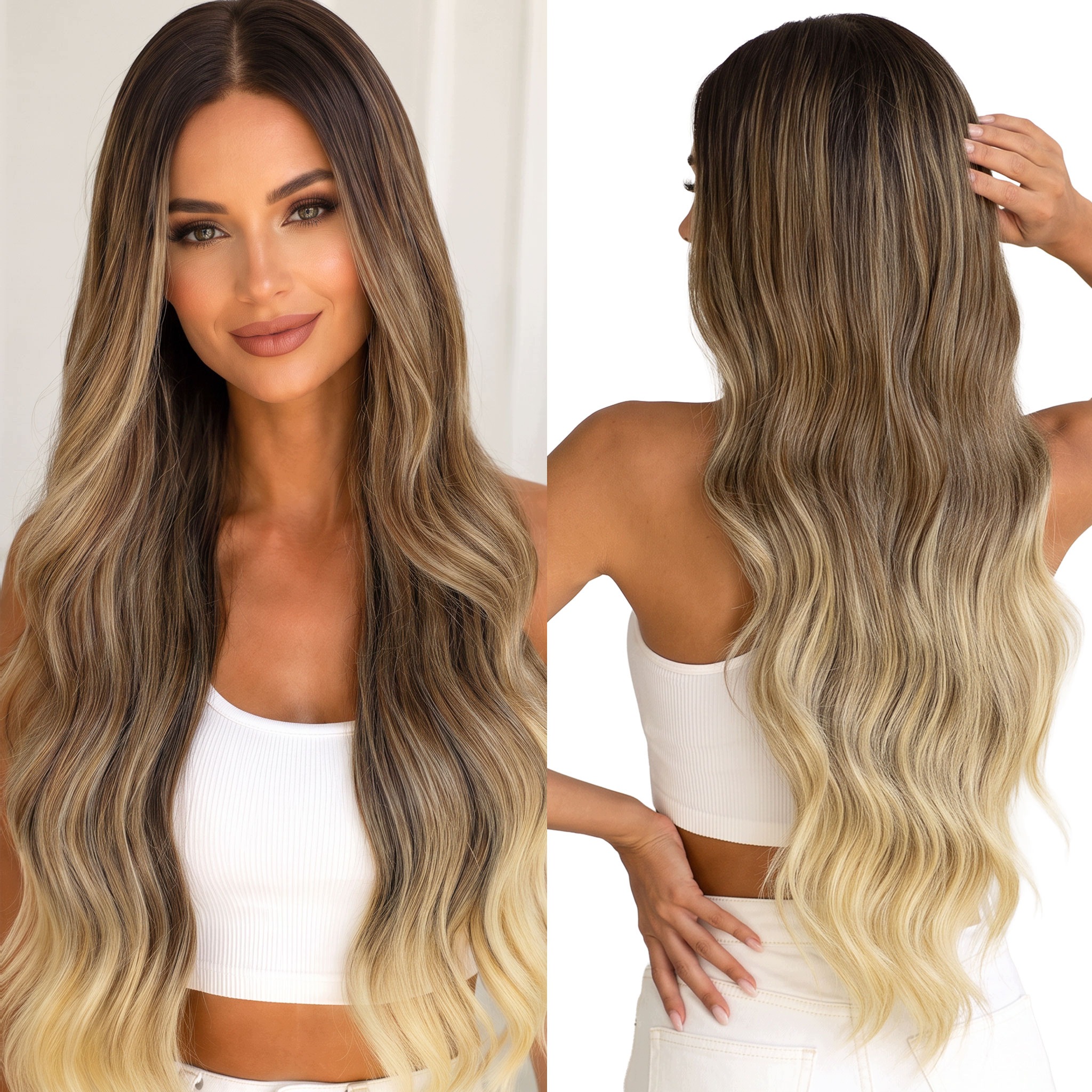 Peruka syntetyczna włosy sztuczne T-lace długa lekka fale ombre 70cm 250g