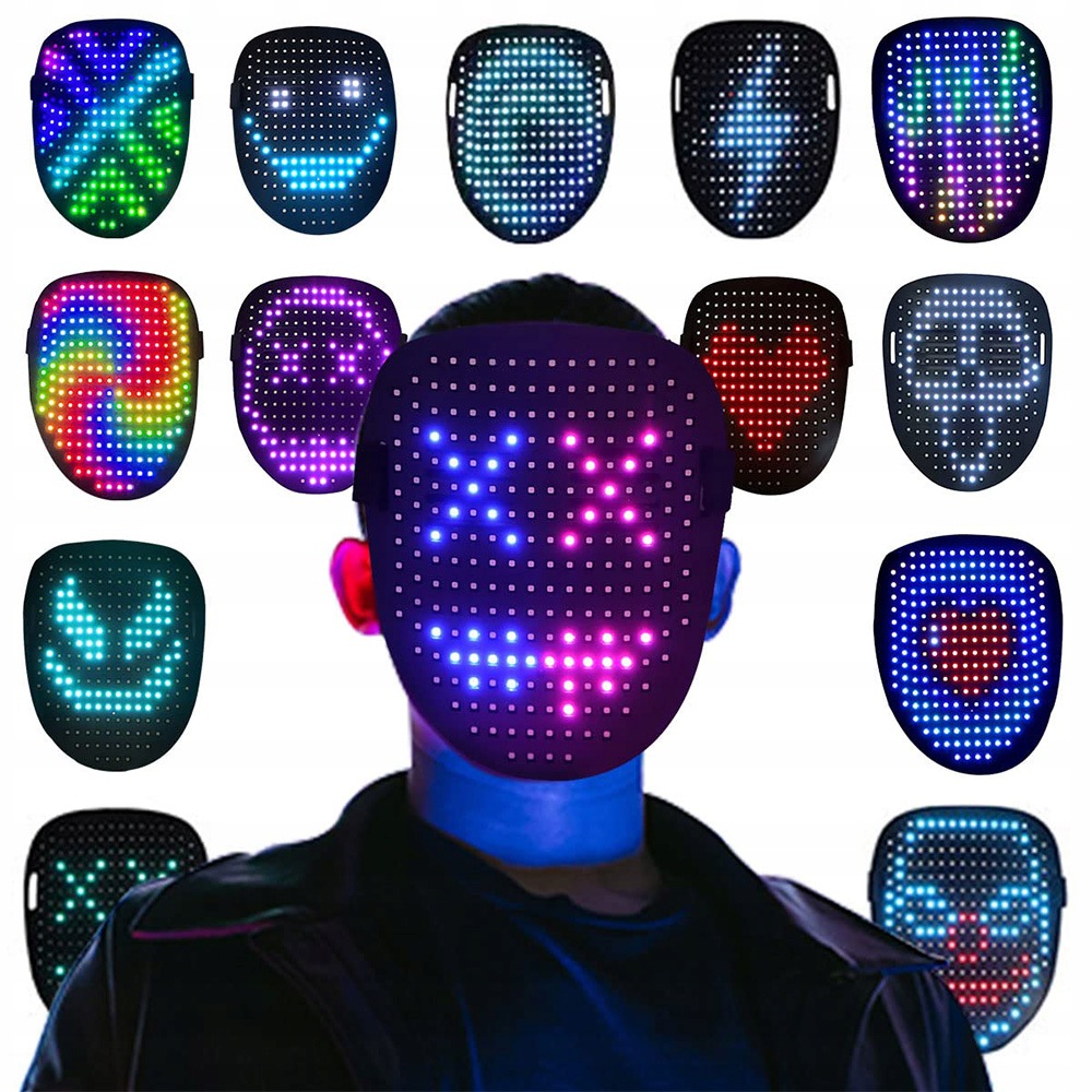 Led Maska Na Halloween, Led Maska Se Senzorem Gestů, Svítící Led Maska