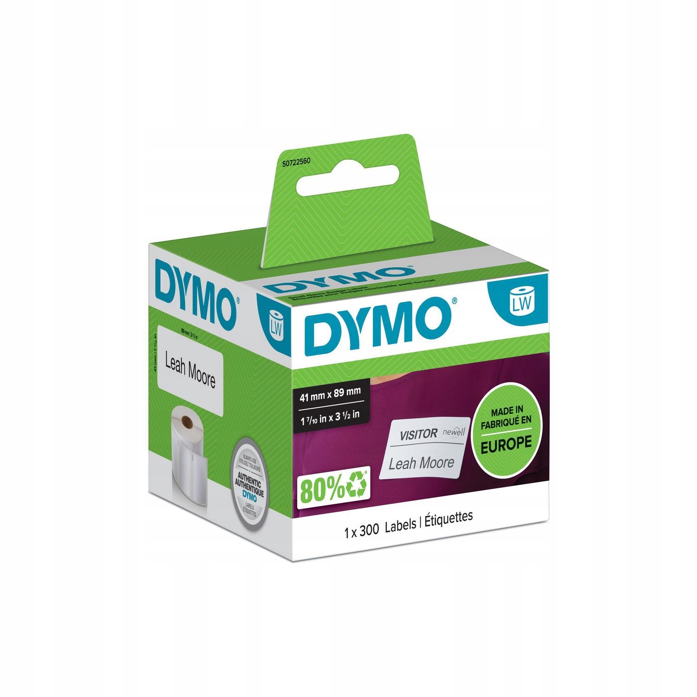 Odnímatelné bílé identifikační štítky Dymo 89x41 mm 300 ks/role, S0722560