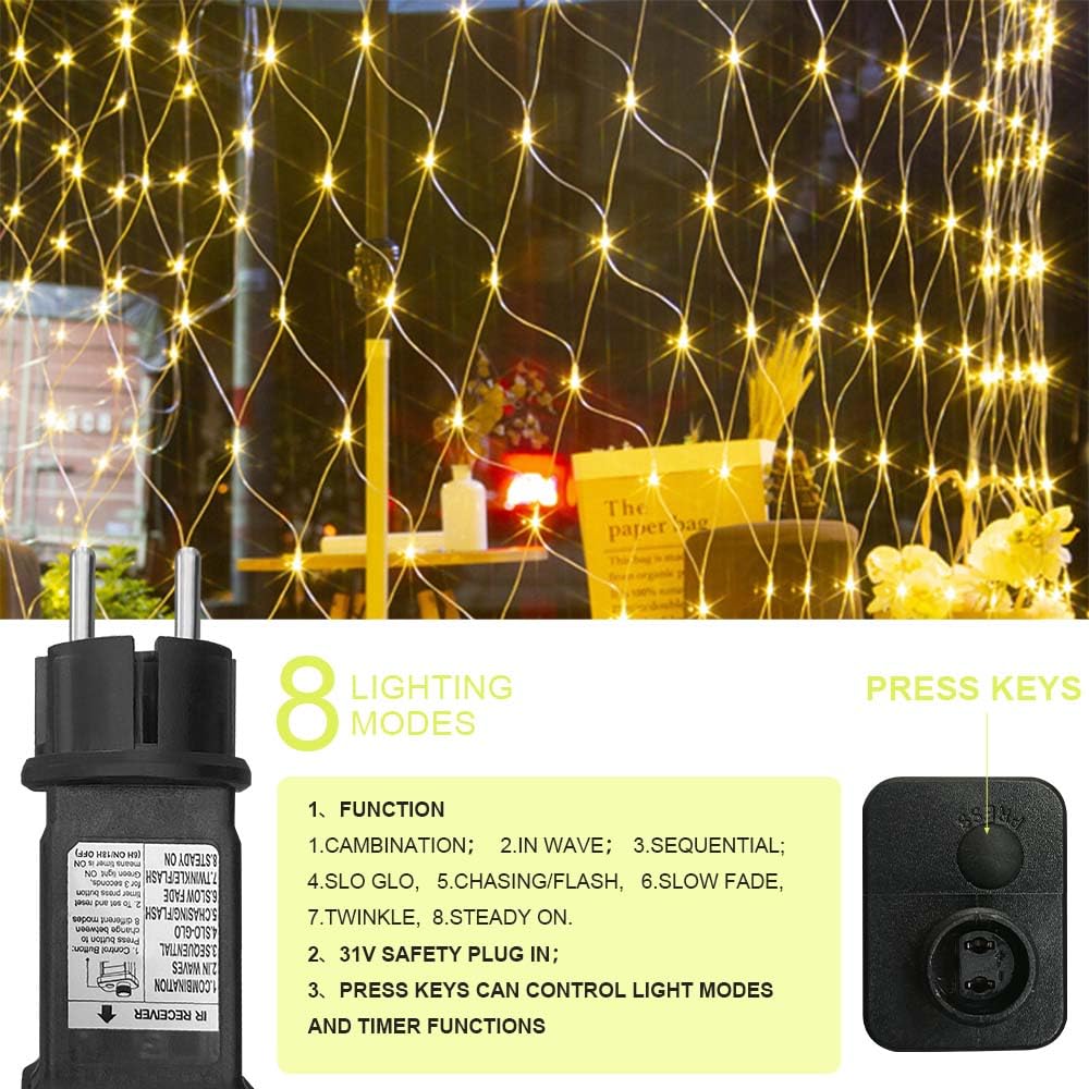 LIYADE SIATKA DEKORACYJNA ŚWIETLNA LAMPKI WODOODPORNE 3x2m 200 LED — miniatura 5