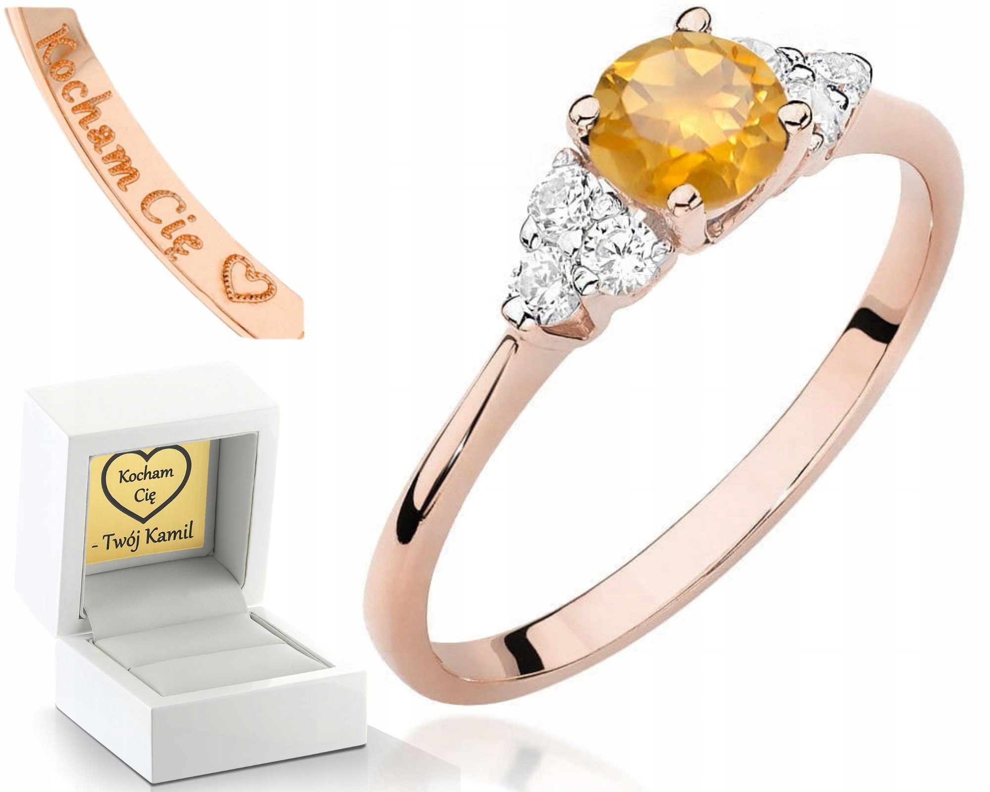 Růžový Prstýnek S Citronem A Brilianty Gravírování 585 Bonus