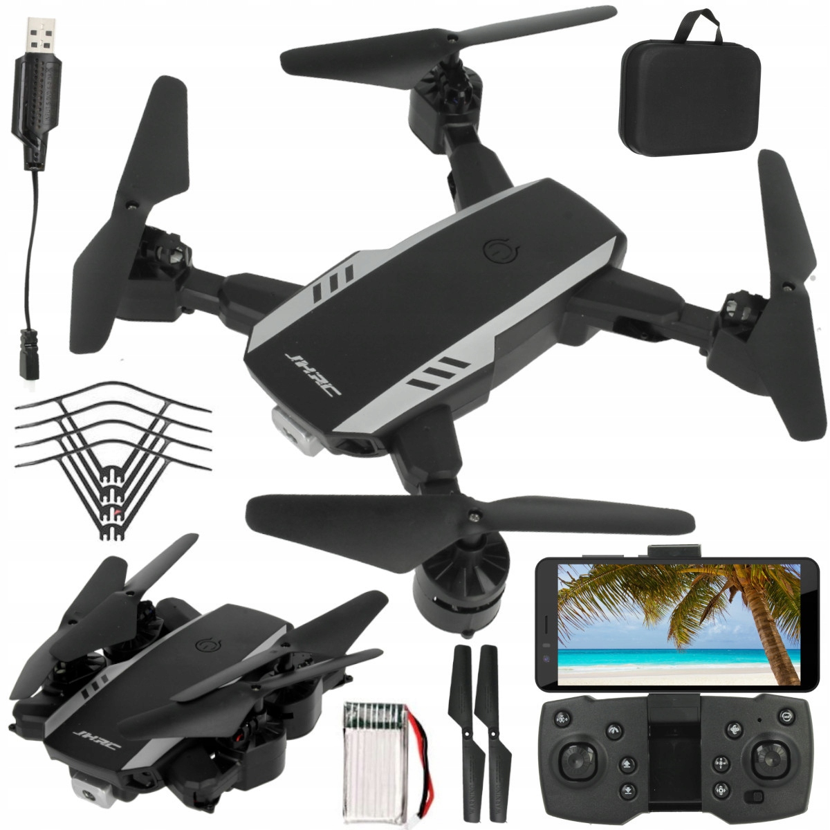 Dron Wifi kamera Živý Pohled Kompas Návrat Vznášení Let 30min 2xAku 1800mAh