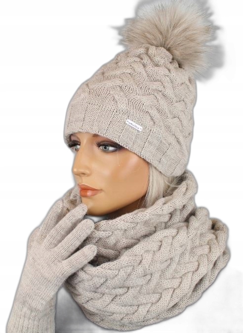 KOMPLET DAMSKI CZAPKA DAMSKA + KOMIN SZALIK CHUSTA