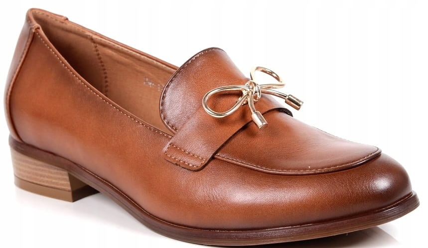 MOKASYNY WSUWANE BRĄZOWE BUTY DAMSKIE PÓŁBUTY NA PŁASKIEJ PODESZWIE POTOCKI