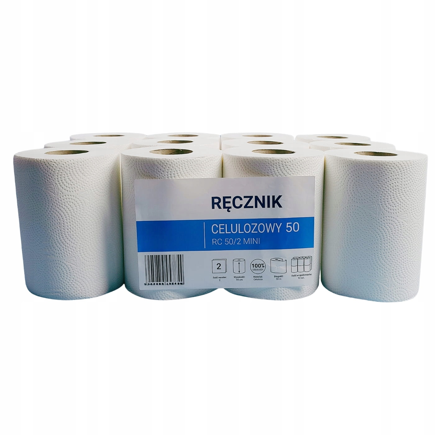 Levně Papírové utěrky 2vrstvé – 50 m – 12 rolí – 100% celulóza