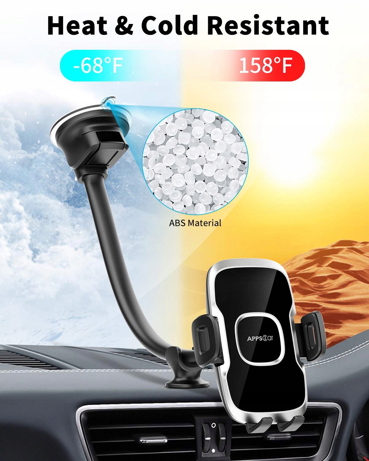APPS2CAR Uchwyt Samochodowy Na Telefon Do Szyby Elastyczne Ramię 13 Cali — miniatura 4