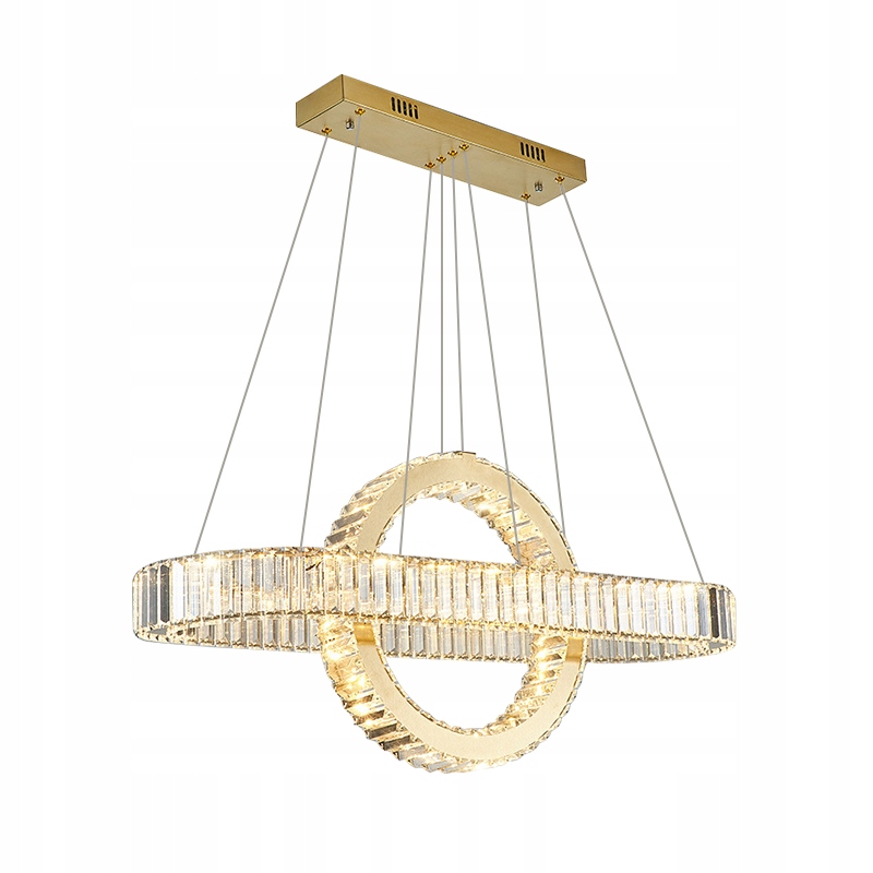 Lampa kryształowa wisząca podłużna Ø80+Ø30cm jasne żółte złoto