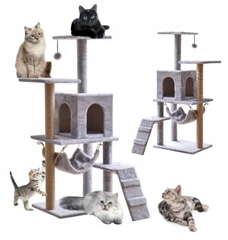 Levně Škrabadlo pro kočky, světle šedé, 125 cm, 5 úrovní, ideální pro vašeho mazlíčka!