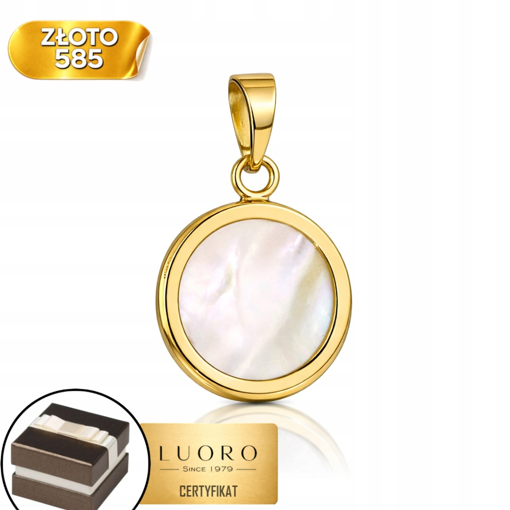 Zlatý Přívěsek 585 14K Kolečko S Perleťovou Hmotou 20 MM Elegantní
