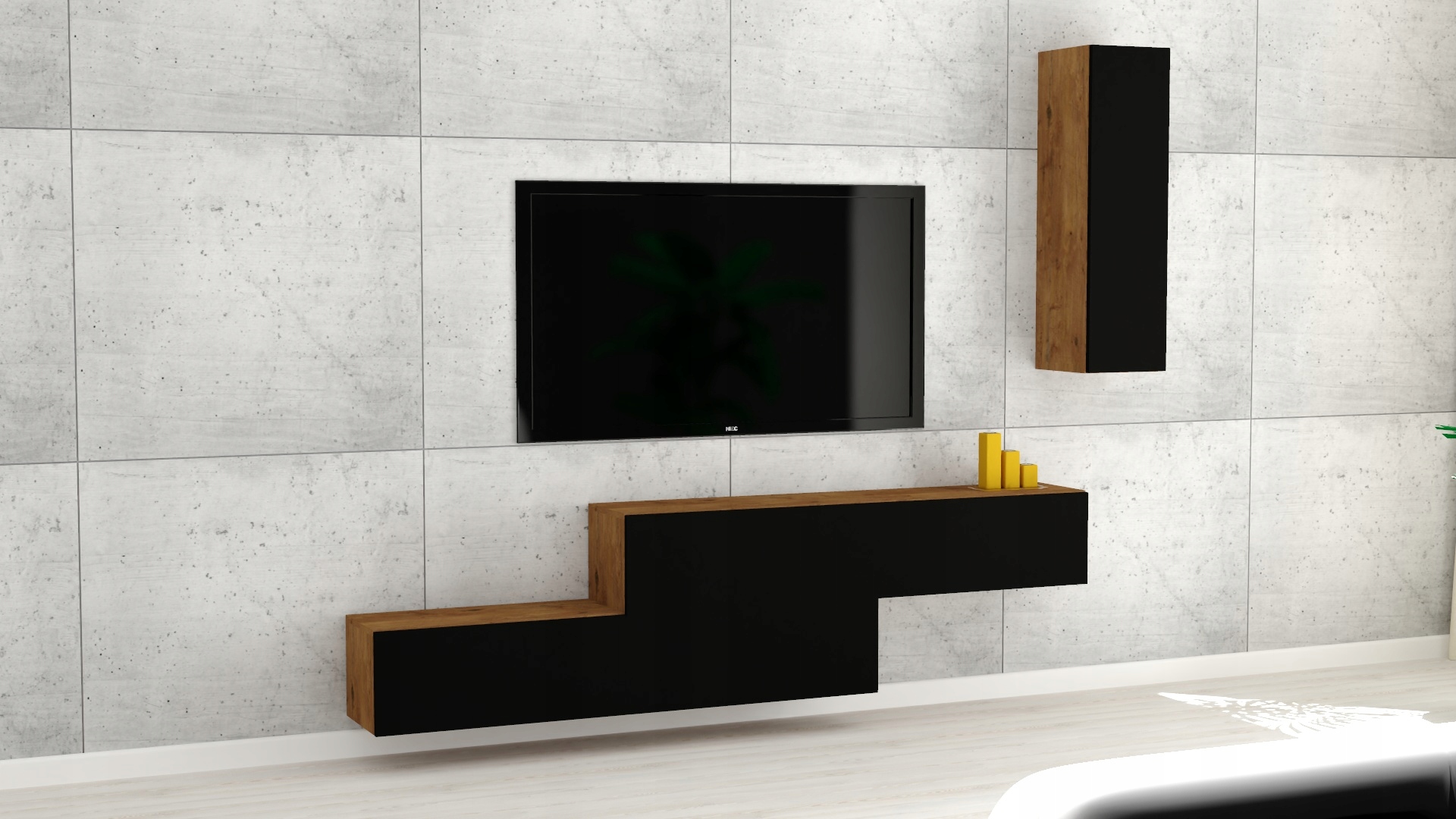 Wisząca szafka loftowa RTV 140/3 CZARNY MAT!!! Szerokość mebla 140 cm