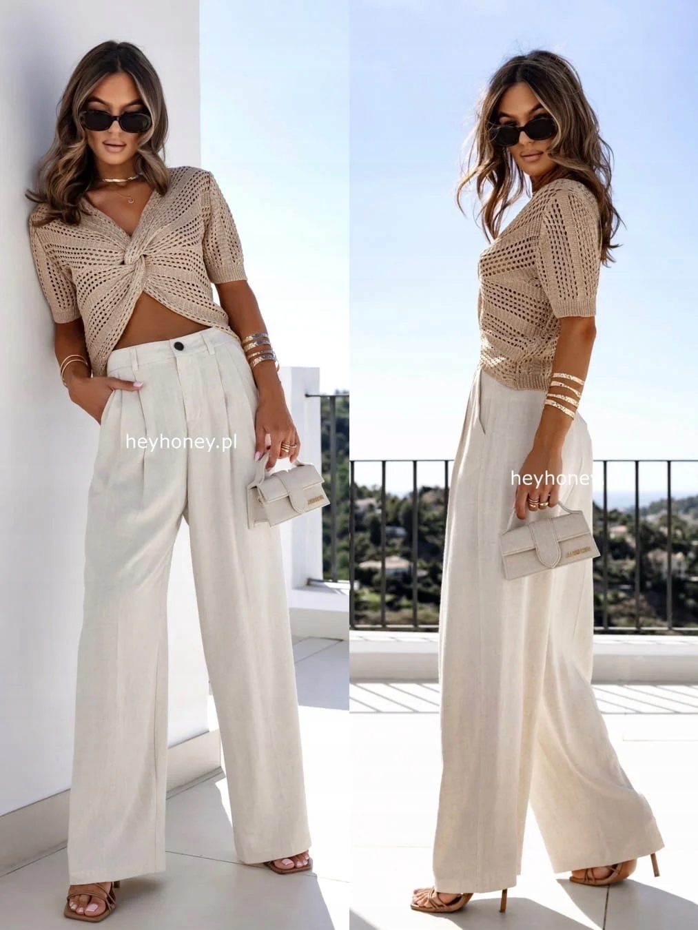 Široké kalhoty z viskózy a lnu Ecru Majesty L