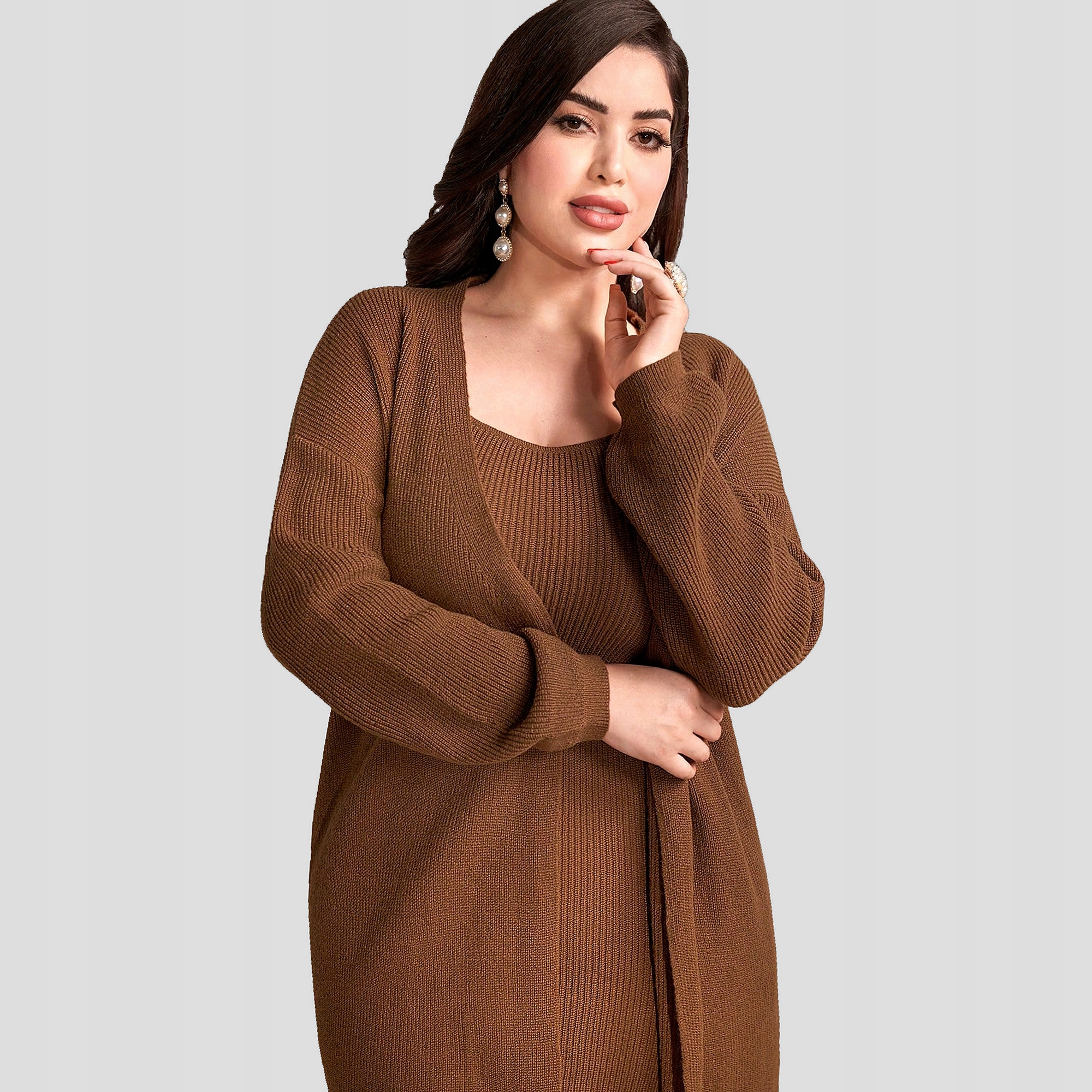 Komplet Pletená Šaty Tužková s kardiganem Casual Shein S 36
