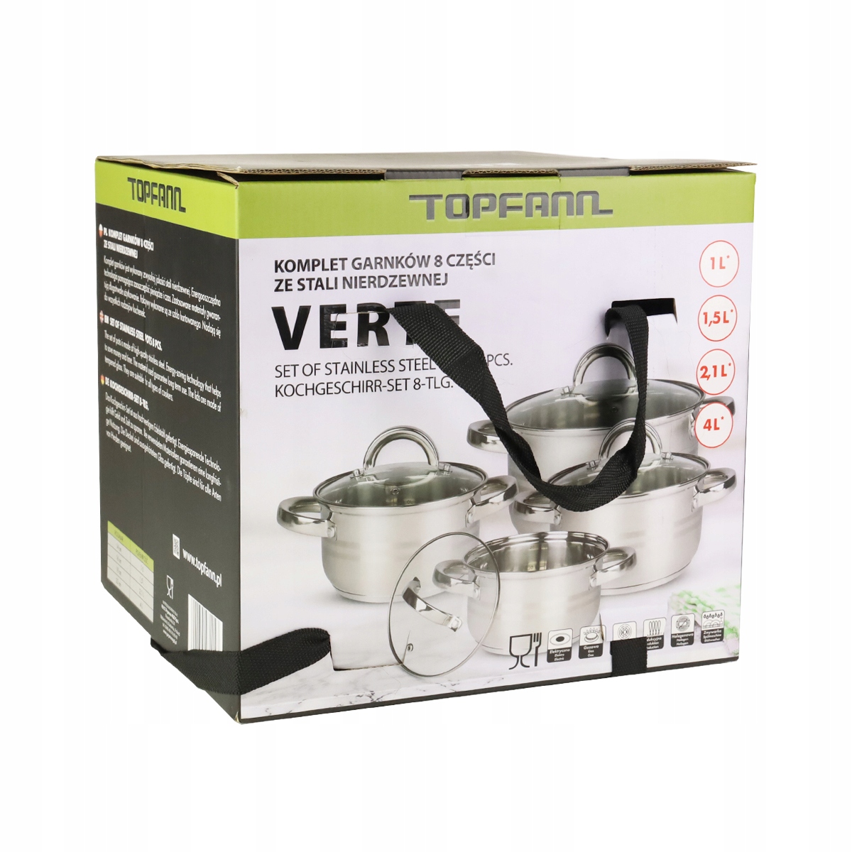 KOMPLET ZESTAW 4 GARNKÓW NIERDZEWNYCH 8-CZĘŚ STAL NIERDZEWNA Z POKRYWKAMI Materiał stal nierdzewna