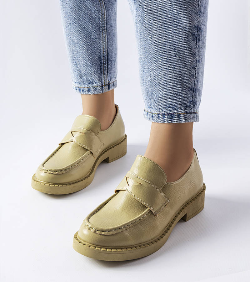 Zielone mokasyny na grubej podeszwie MP302 36 Marka inna