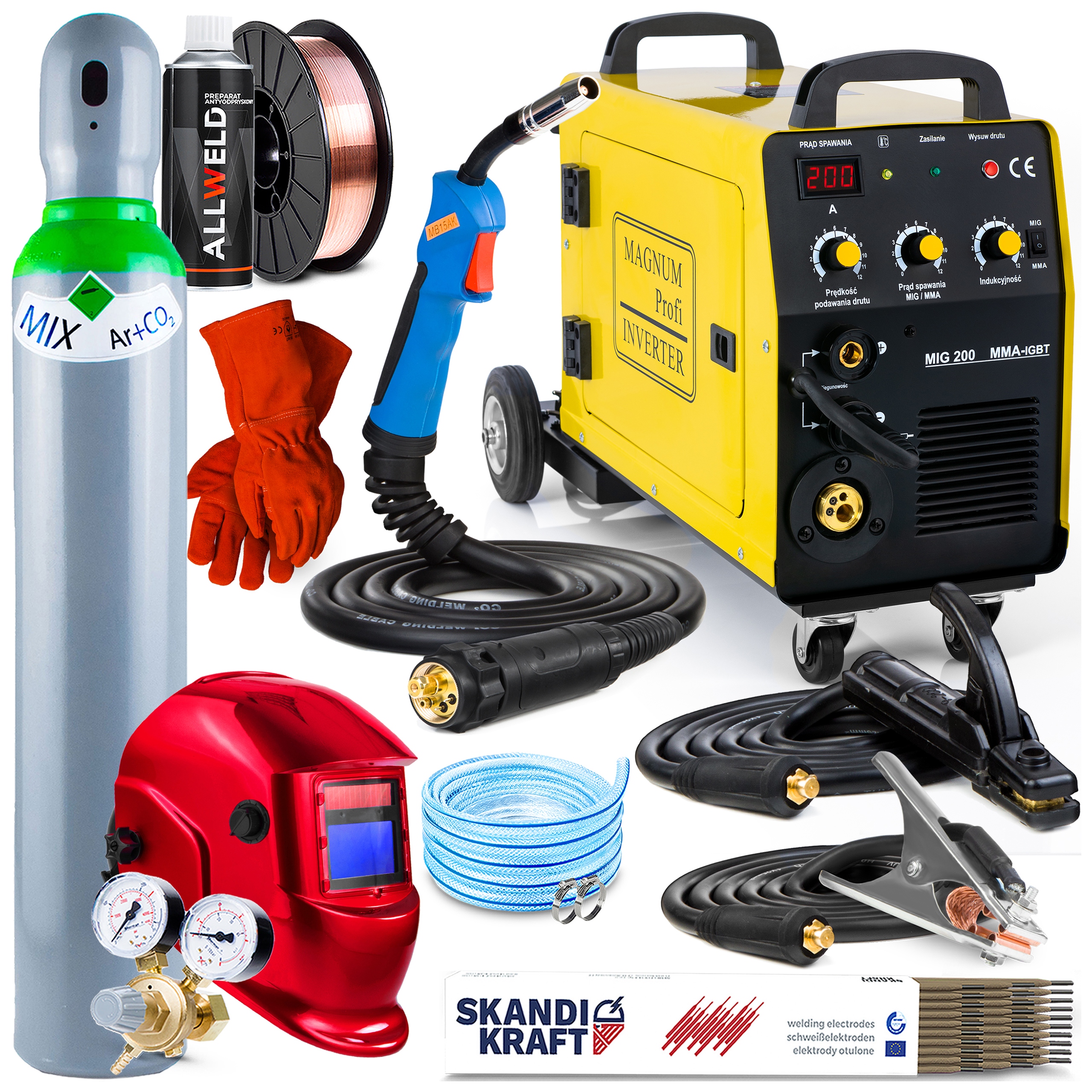 Svářečka Migomat Magnum Mig 200 Mma Kn Igbt 230V 200A Lutosvařovací Sada