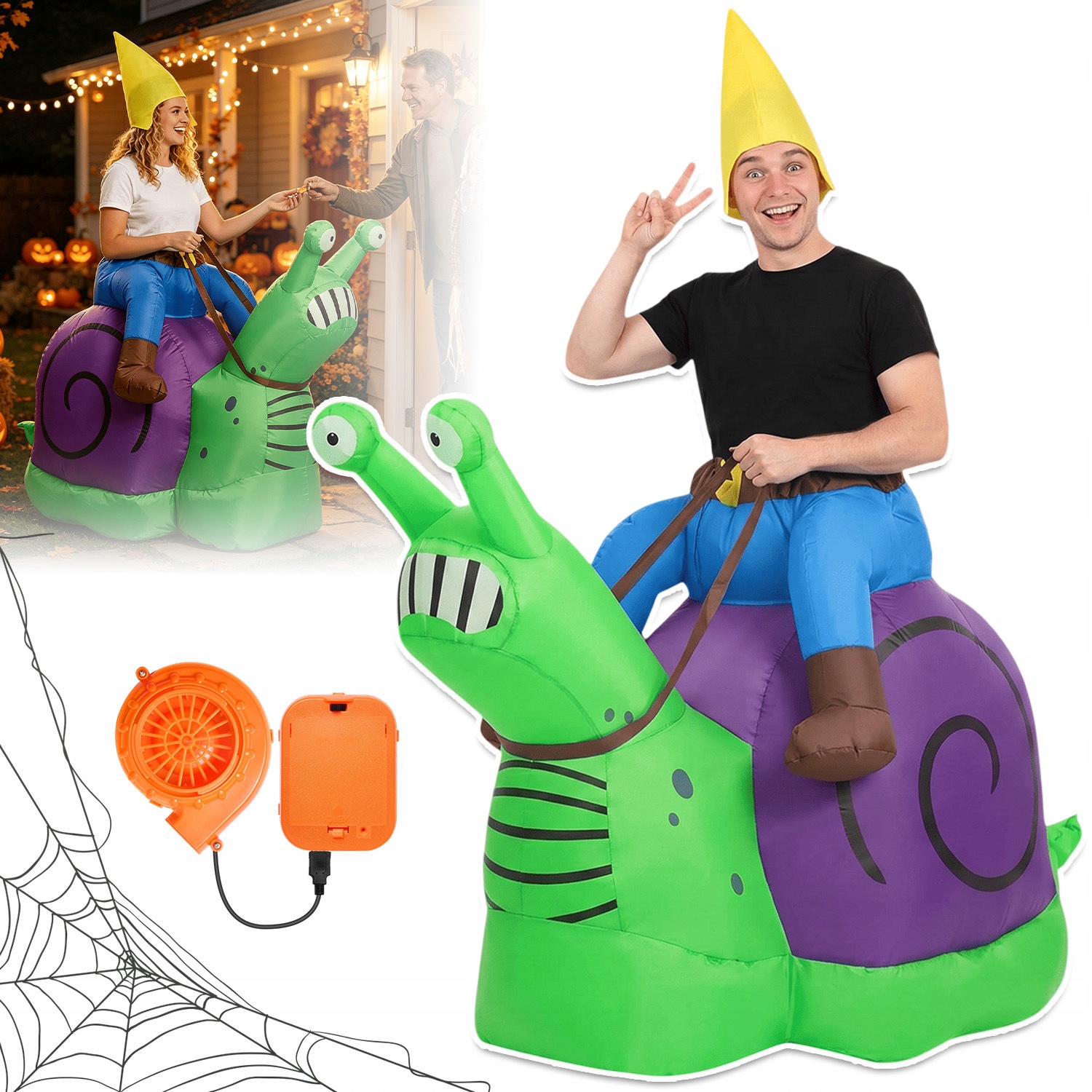Nafukovací Kostým Hlemýžď 150-190 CM Na Halloweenskou Párty Převlek Zelený