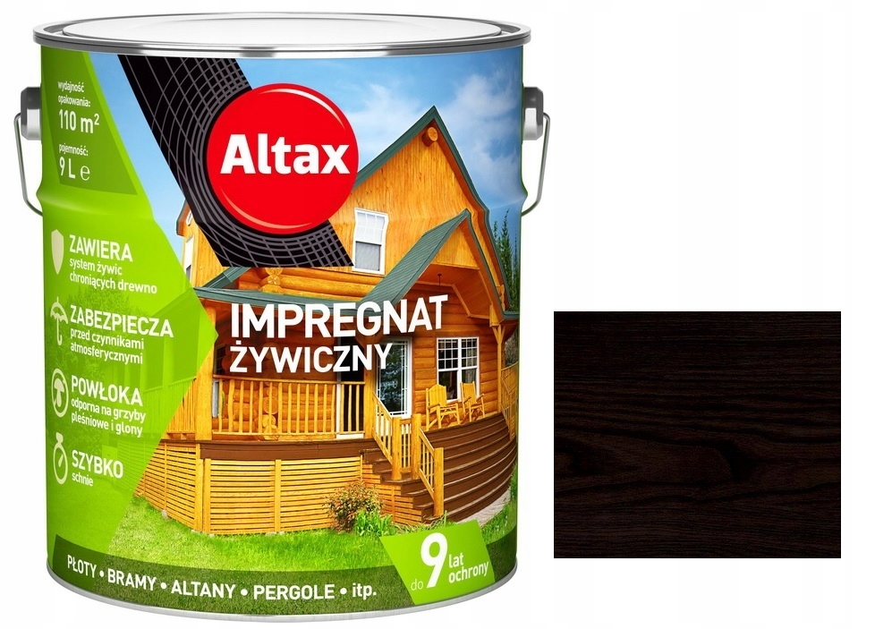 Altax Impregnat Żywiczny Do Drewna 9L Heban 9 Lat Ochrony