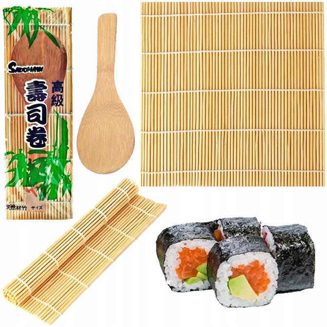 

Mata Bambusowa Do Sushi z Łyżką 24cm x 24cm Makisu