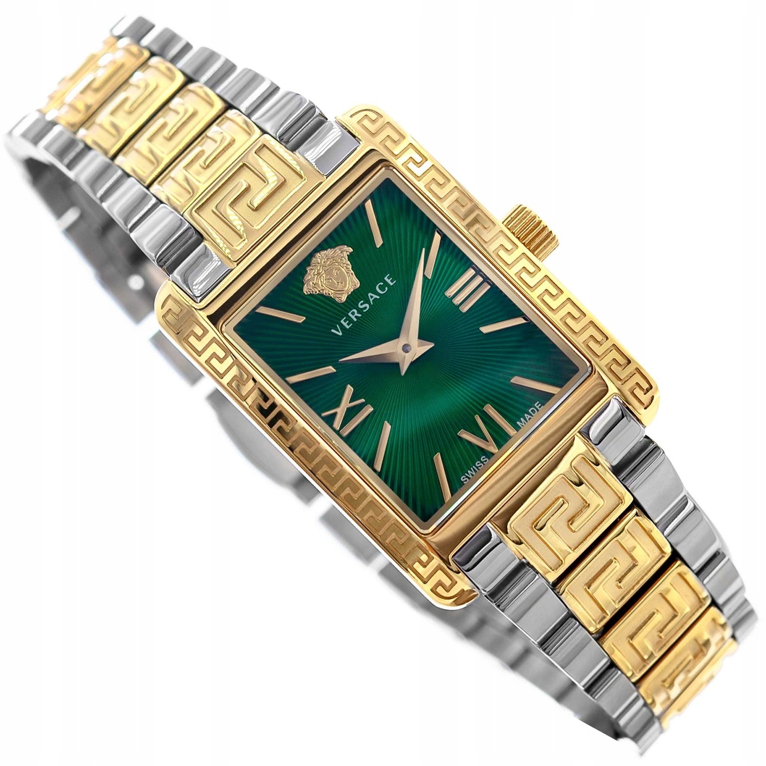 Damski Zegarek Versace VE1C01525 Tonneau Lady Silver Gold Na Bransolecie