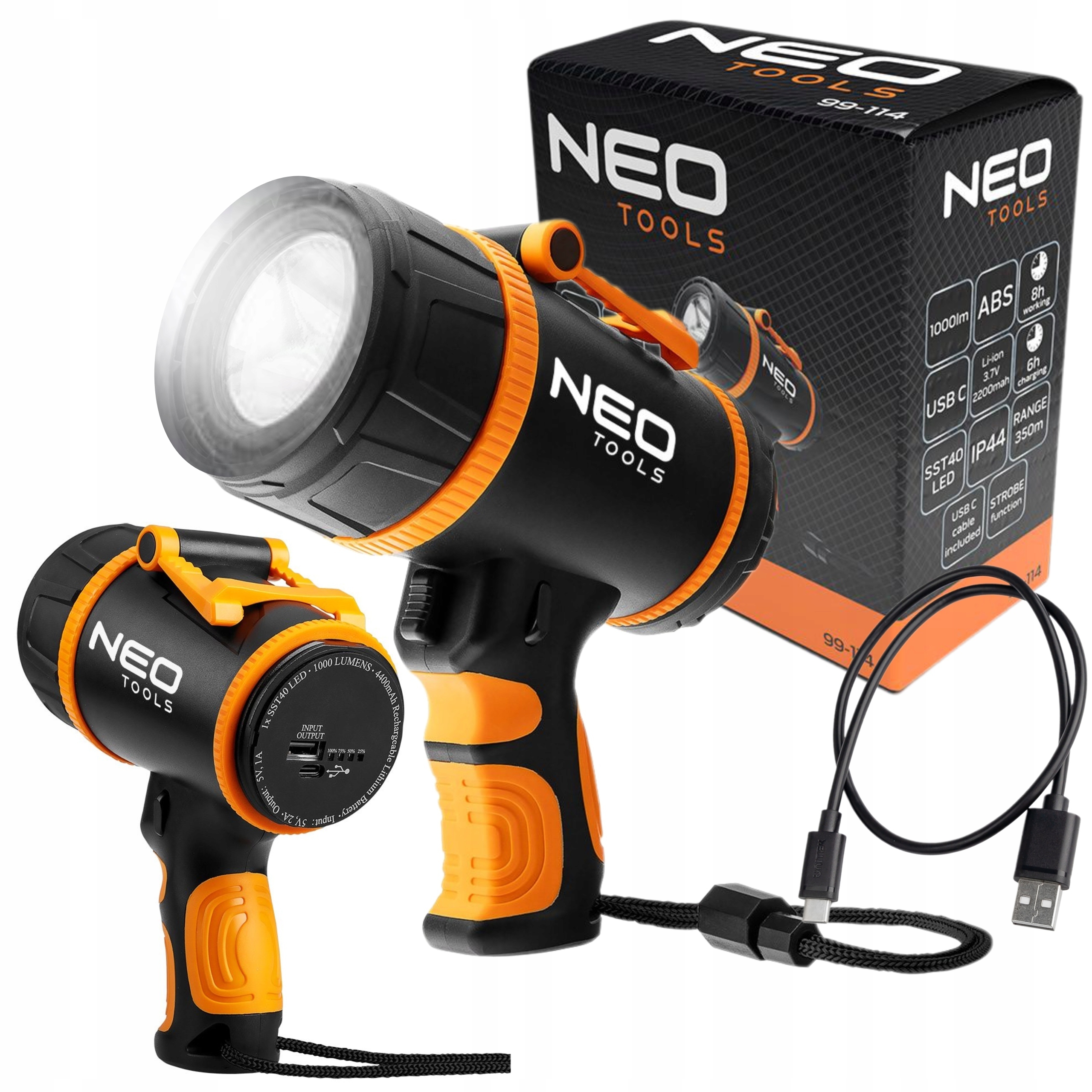 Neo Led Svítilna Lampa Reflektor 1000LM 5W 350m Kabel Power Bank 4400mAH