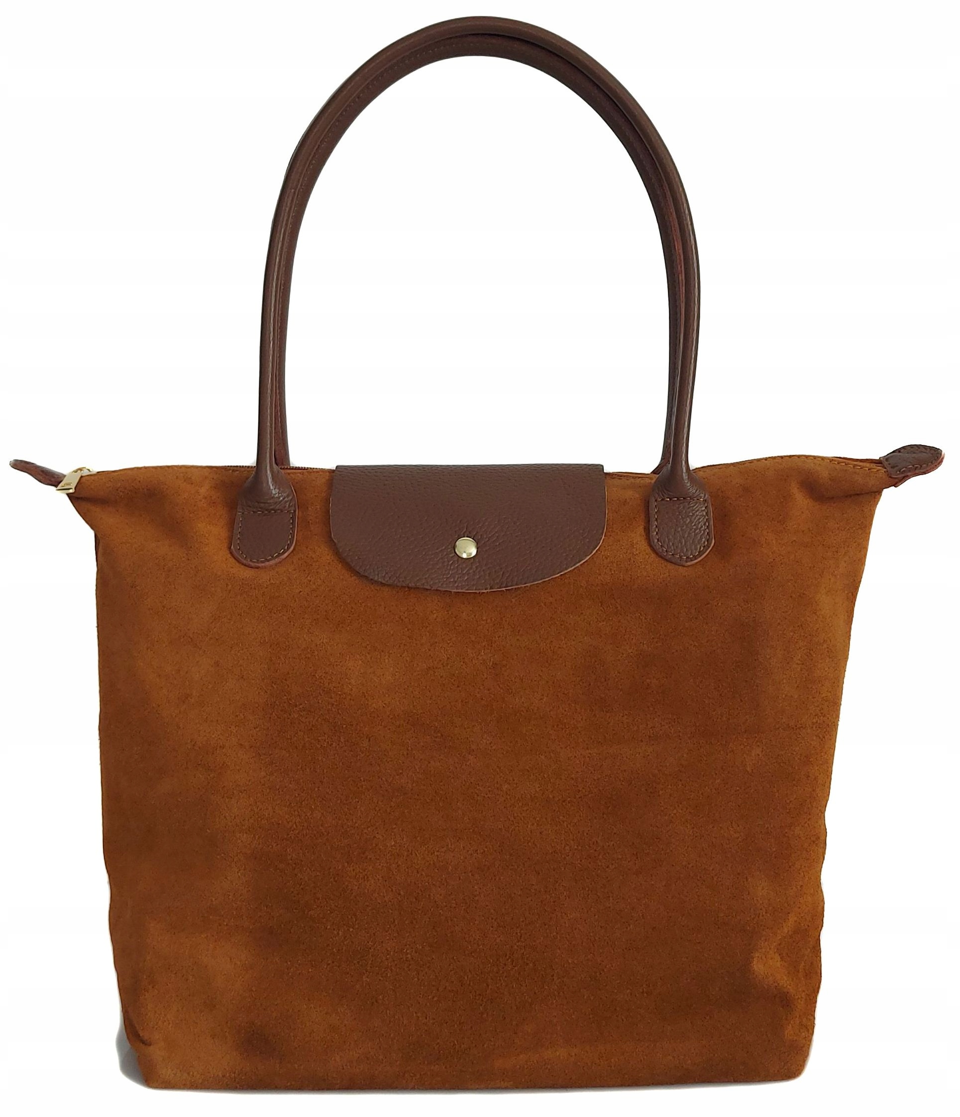 Velká semišová taška A4 XL prostorná Italská kůže Shopper Vera Pelle Camel