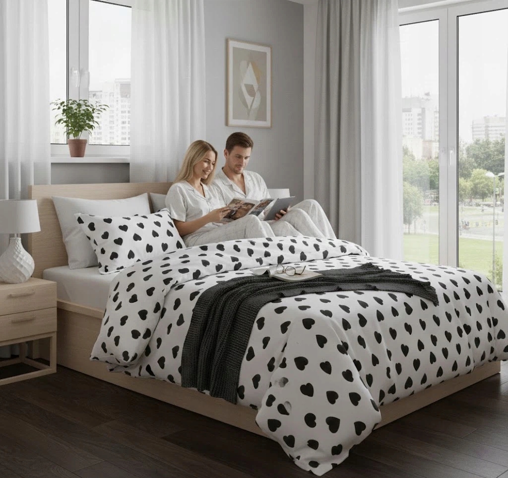 3 szt. Czarne serce Minimalistyczny zestaw poszewek na kołdrę ze 100% bawełny 220x200 cm