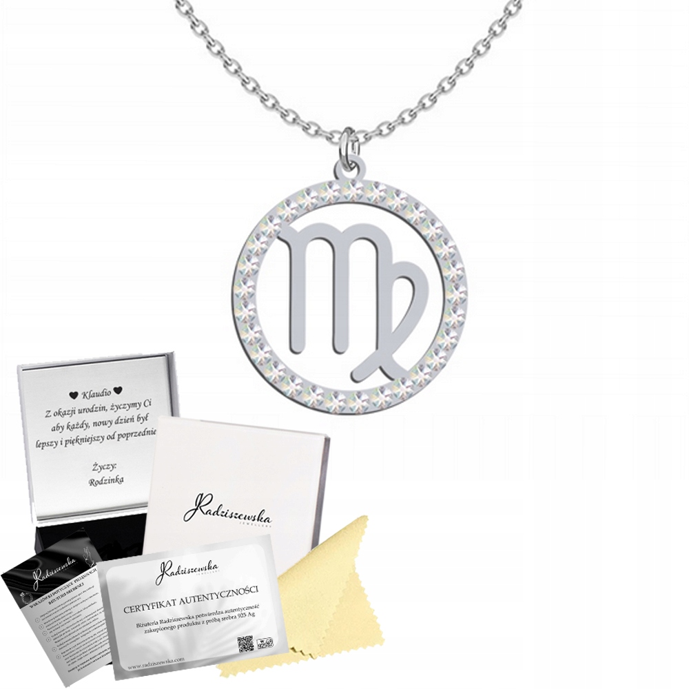 Stříbrný Náhrdelník Se Znamením Zvěrokruhu Panna Krystaly Dárek 925 Přání
