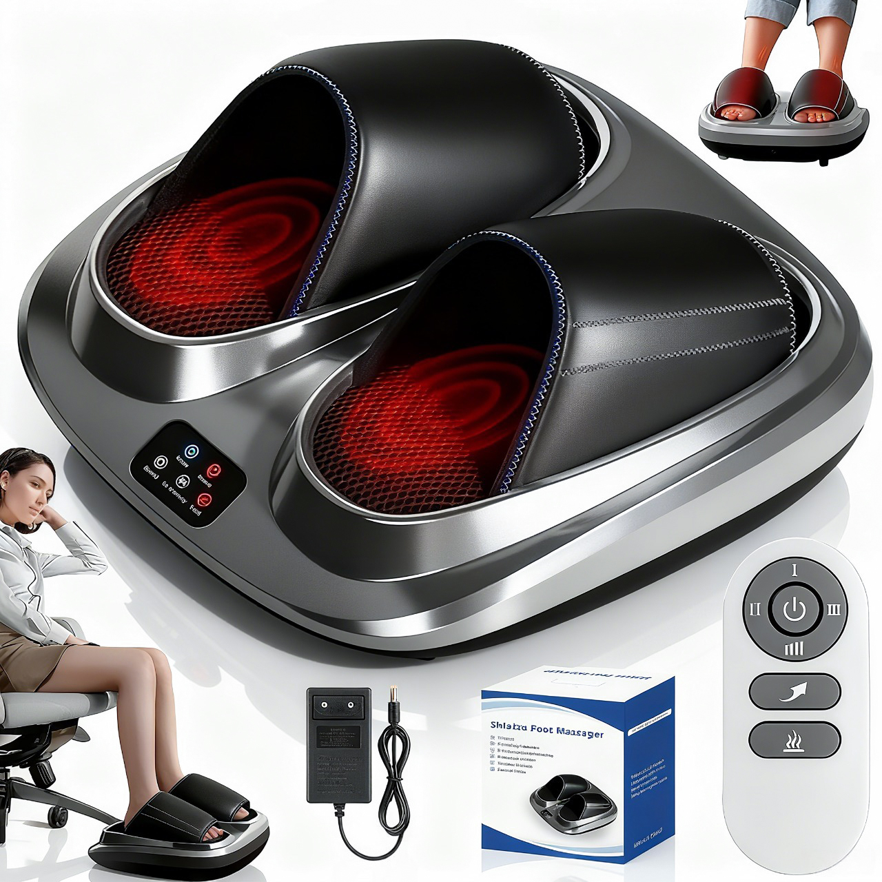 Masażer Stóp Nóg Shiatsu Głęboki Masaż Ciepło Ergonomiczny 3TRYBY Z Pilotem