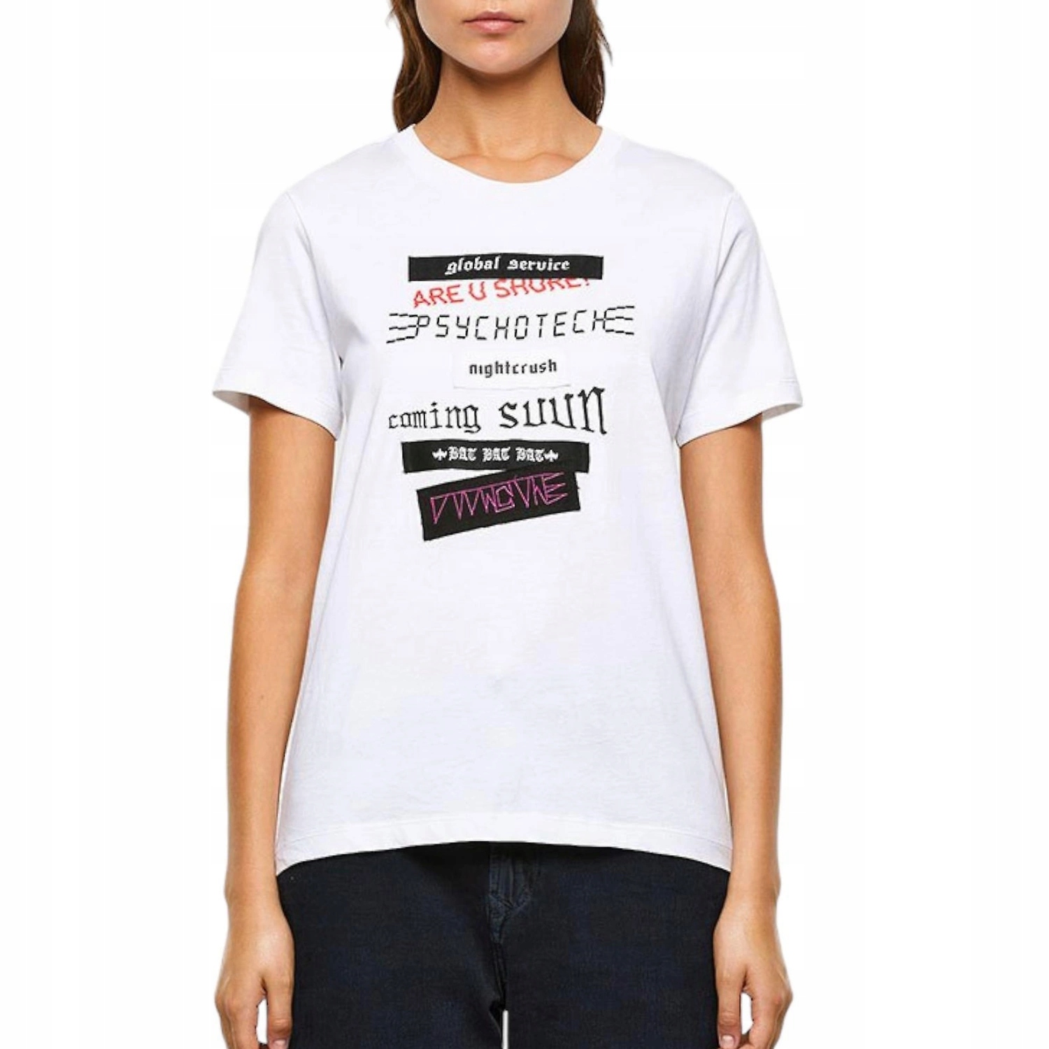 Dámské bílé bavlna Tričko tričko Diesel s potiskem, vel. Xs